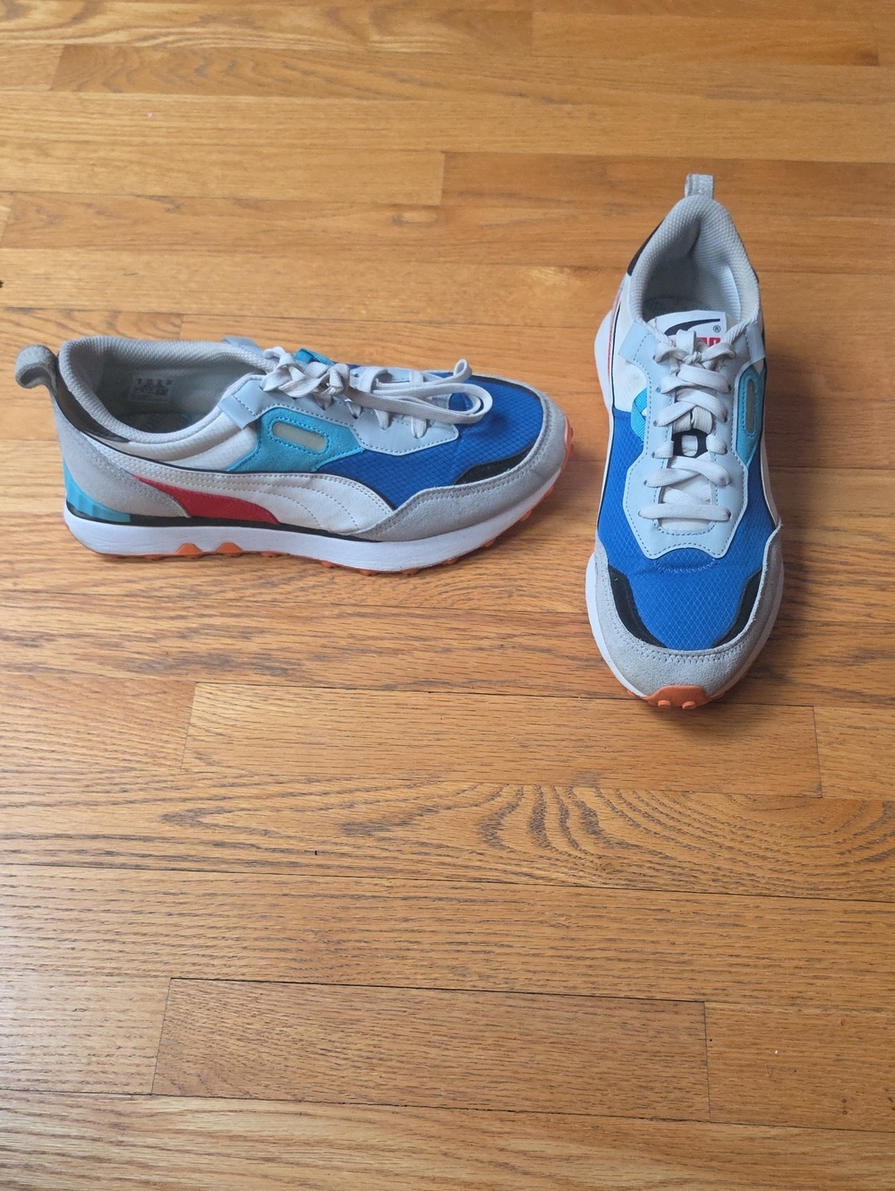 Puma Rider FV Future Blue and Light Gray Athletic Sneakers with Orange Accent